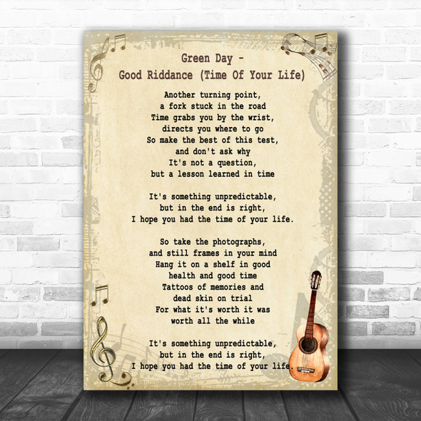 Green Day Good Riddance (Time Of Your Life) Song Lyric Vintage Music Wall Art Print