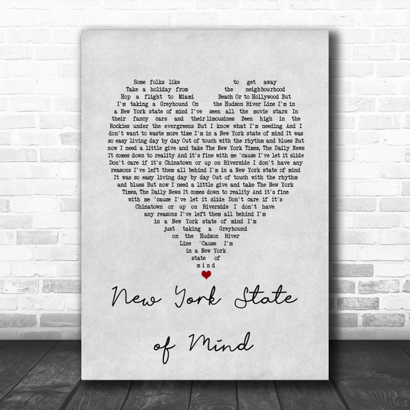 Billy Joel New York State of Mind Grey Heart Song Lyric Art Print