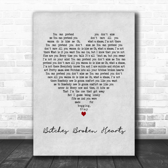Billie Eilish Bitches Broken Hearts Grey Heart Song Lyric Art Print
