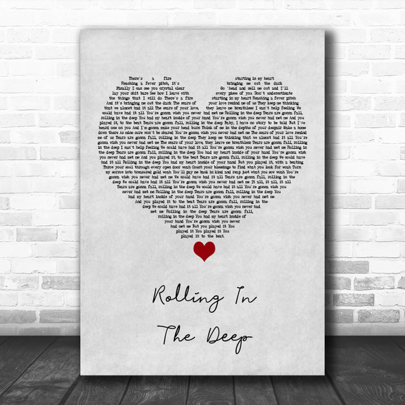 Adele Rolling In The Deep Grey Heart Song Lyric Art Print