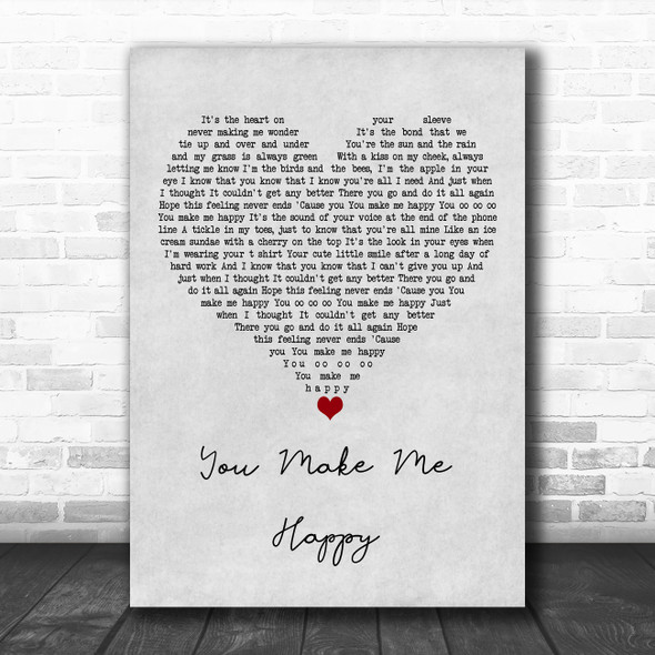 Lindsey Ray You Make Me Happy Grey Heart Song Lyric Art Print