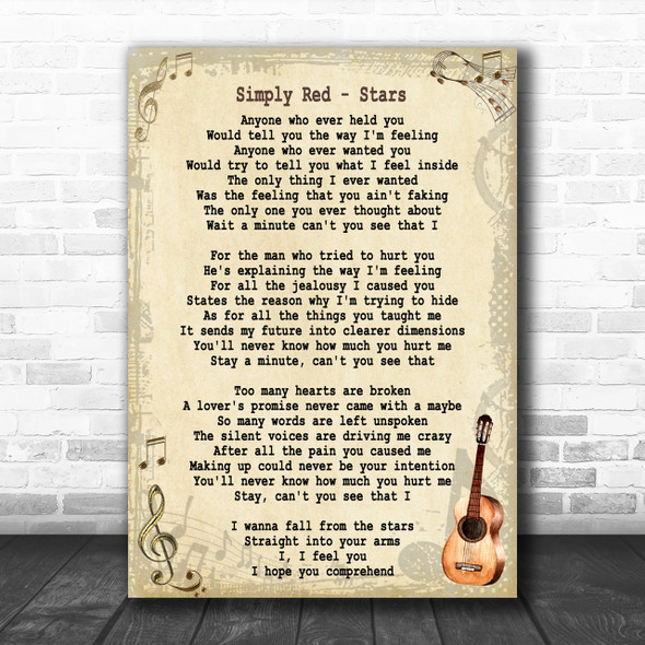 Simply Red Stars Song Lyric Vintage Music Wall Art Print