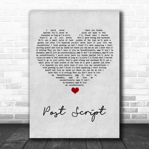 Typhoon Post Script Grey Heart Song Lyric Art Print