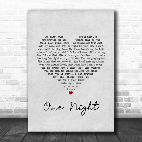 Elvis Presley One Night Grey Heart Song Lyric Art Print