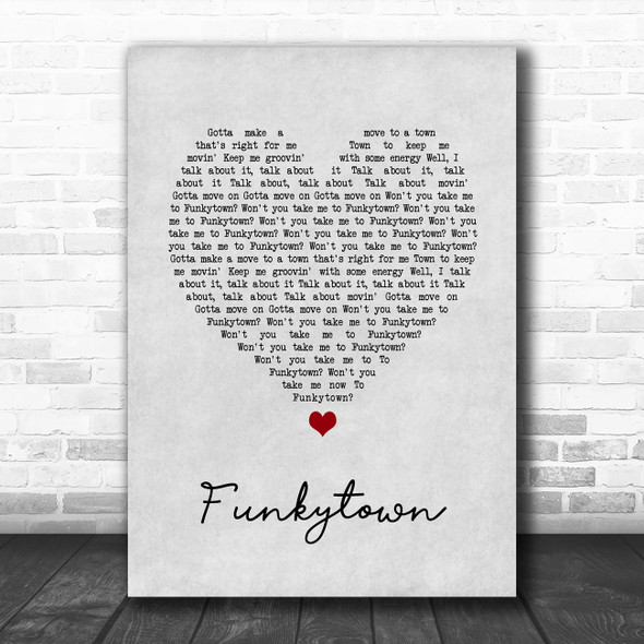 Lipps Inc. Funkytown Grey Heart Song Lyric Art Print