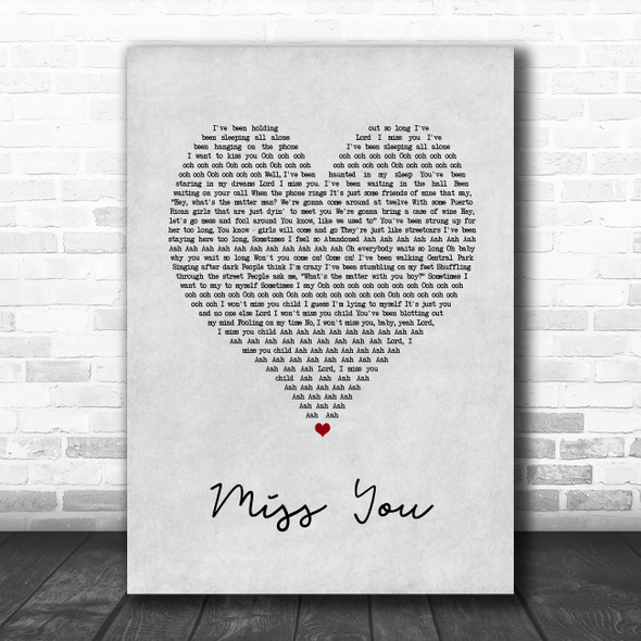 The Rolling Stones Miss You Grey Heart Song Lyric Art Print