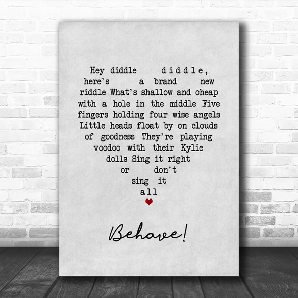 Chumbawamba Behave! Grey Heart Song Lyric Art Print