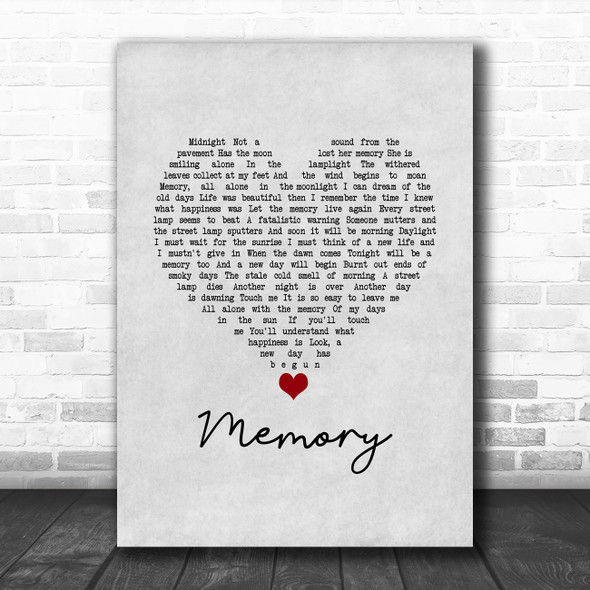 Barbra Streisand Memory Grey Heart Song Lyric Art Print