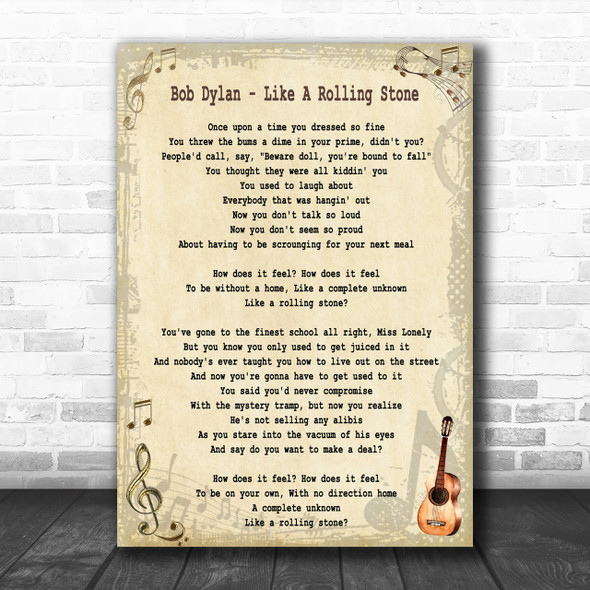 Bob Dylan Like A Rolling Stone Song Lyric Music Wall Art Print