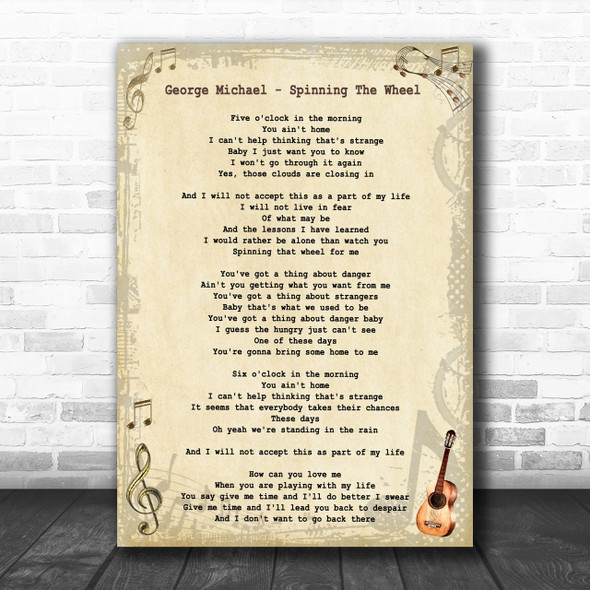 George Michael Spinning The Wheel Vintage Guitar Song Lyric Music Wall Art Print