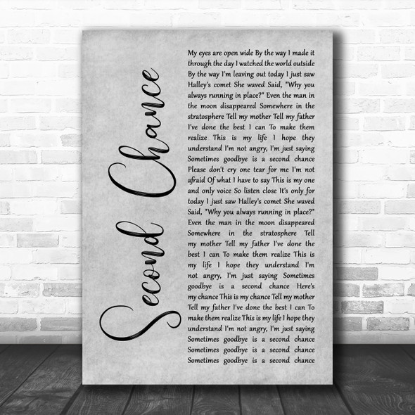 Shinedown Second Chance Grey Rustic Script Song Lyric Art Print