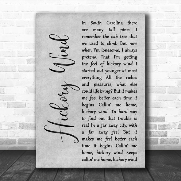 The Byrds Hickory Wind Grey Rustic Script Song Lyric Art Print