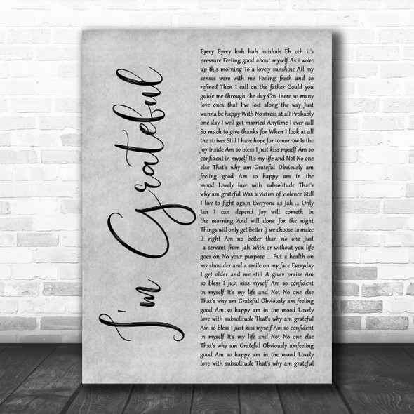 Pressure I'm Grateful Grey Rustic Script Song Lyric Art Print