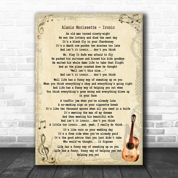 Alanis Morissette Ironic Song Lyric Music Wall Art Print