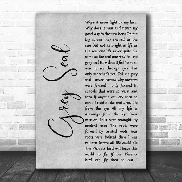 Elton John Grey Seal Grey Rustic Script Song Lyric Art Print