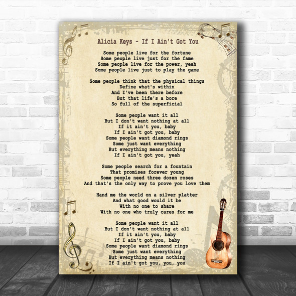 Alicia Keys If I Ain't Got You Song Lyric Music Wall Art Print