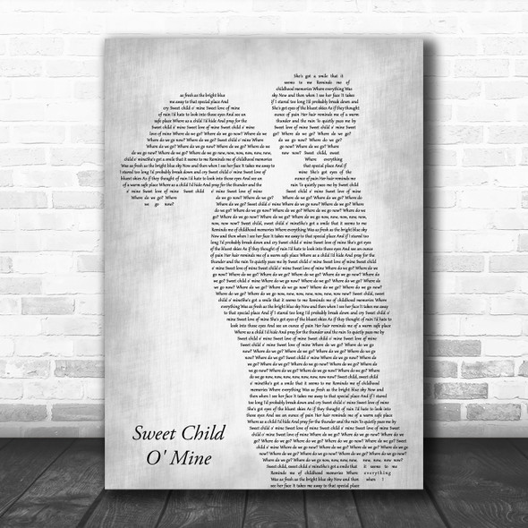 Guns N Roses Sweet Child O' Mine Mother & Child Grey Song Lyric Art Print