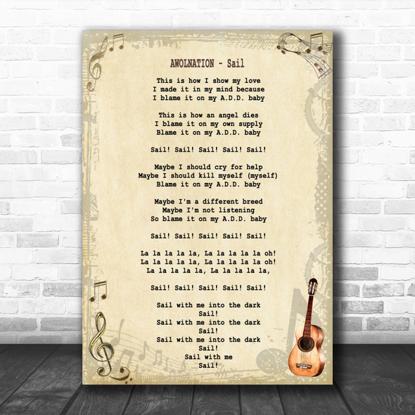 AWOLNATION Sail Song Lyric Music Wall Art Print