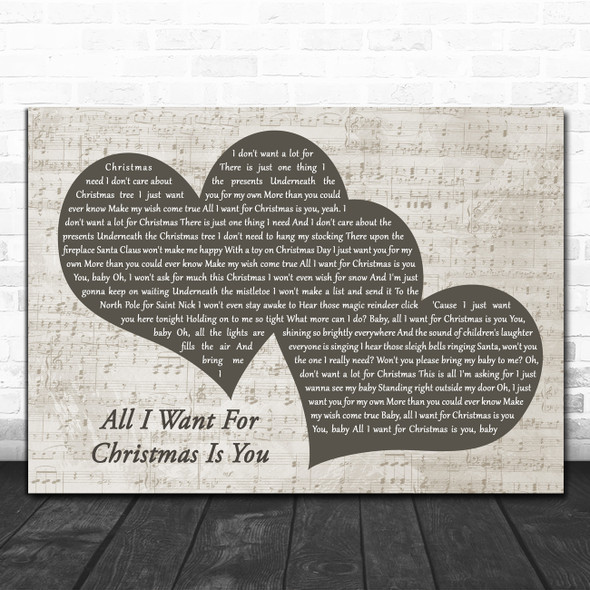 Mariah Carey All I Want For Christmas Is You Landscape Music Script Two Hearts Song Lyric Art Print