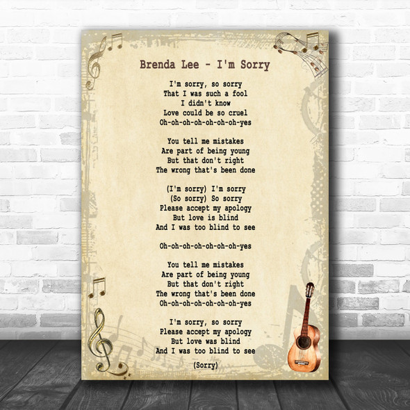 Brenda Lee I'm Sorry Song Lyric Music Wall Art Print