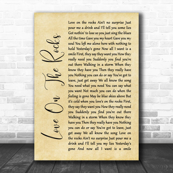 Neil Diamond Love On The Rocks Rustic Script Song Lyric Art Print