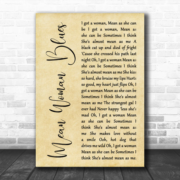 Elvis Presley Mean Woman Blues Rustic Script Song Lyric Art Print