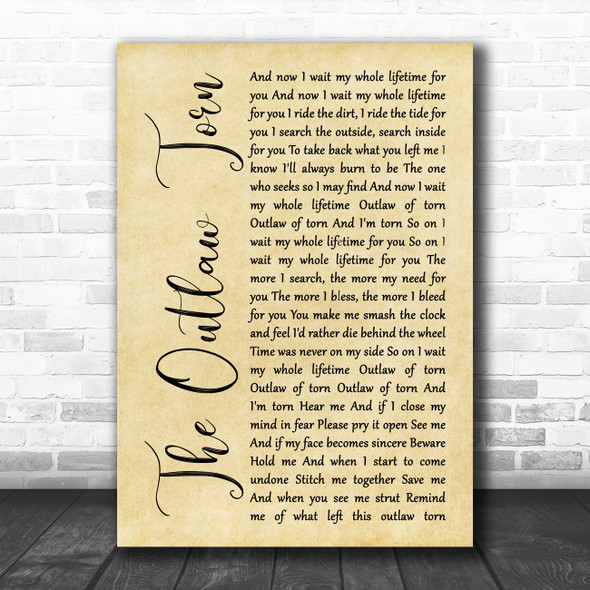 Metallica The Outlaw Torn Rustic Script Song Lyric Art Print