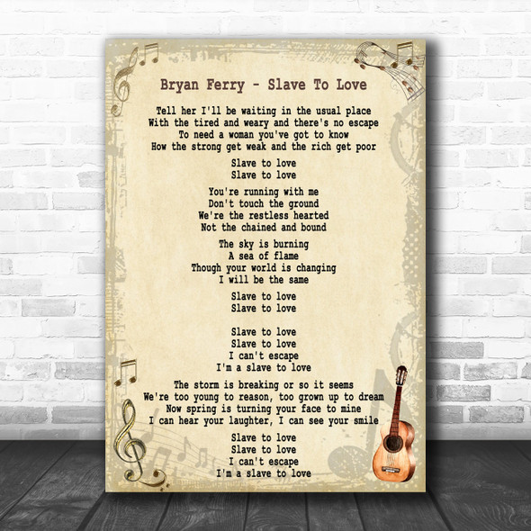 Bryan Ferry Slave To Love Song Lyric Music Wall Art Print