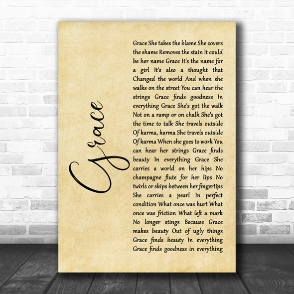 U2 Grace Rustic Script Song Lyric Art Print