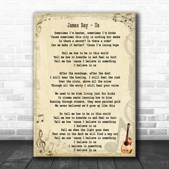 James Bay Us Song Lyric Music Wall Art Print