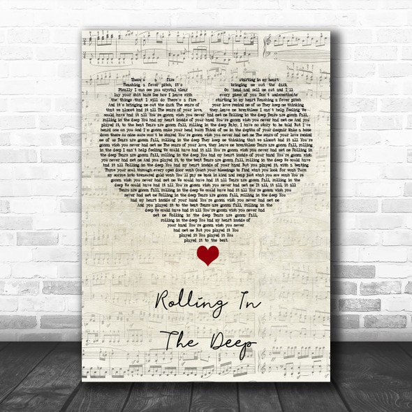 Adele Rolling In The Deep Script Heart Song Lyric Art Print