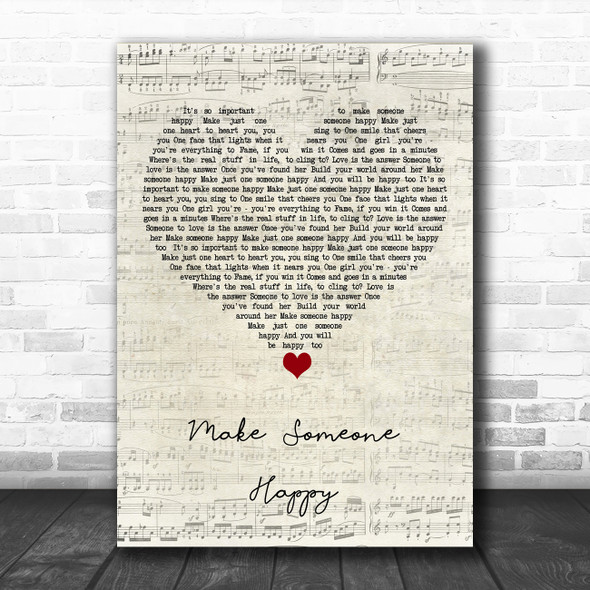 Jimmy Durante Make Someone Happy Script Heart Song Lyric Art Print