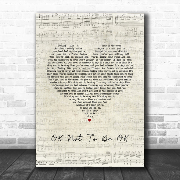 Marshmello & Demi Lovato OK Not To Be OK Script Heart Song Lyric Art Print