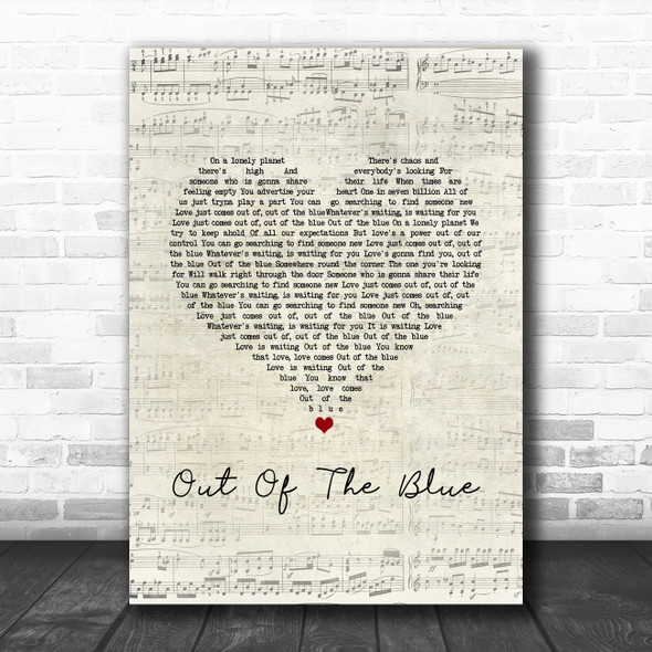 Mike + The Mechanics Out Of The Blue Script Heart Song Lyric Art Print