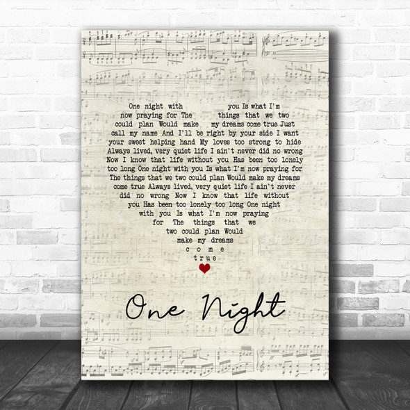 Elvis Presley One Night Script Heart Song Lyric Art Print