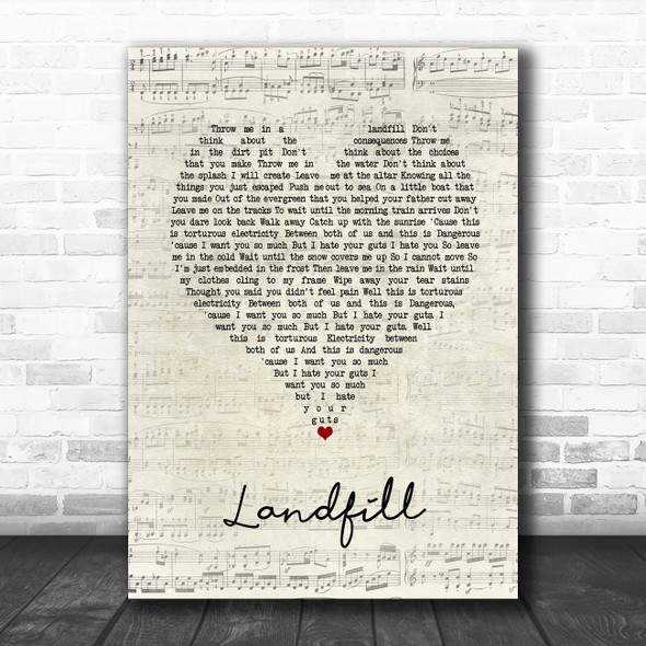 Daughter Landfill Script Heart Song Lyric Art Print