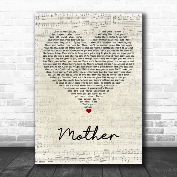Sugarland Mother Script Heart Song Lyric Art Print