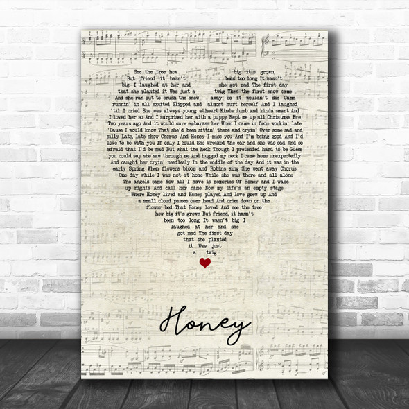 Bobby Goldsboro Honey Script Heart Song Lyric Art Print