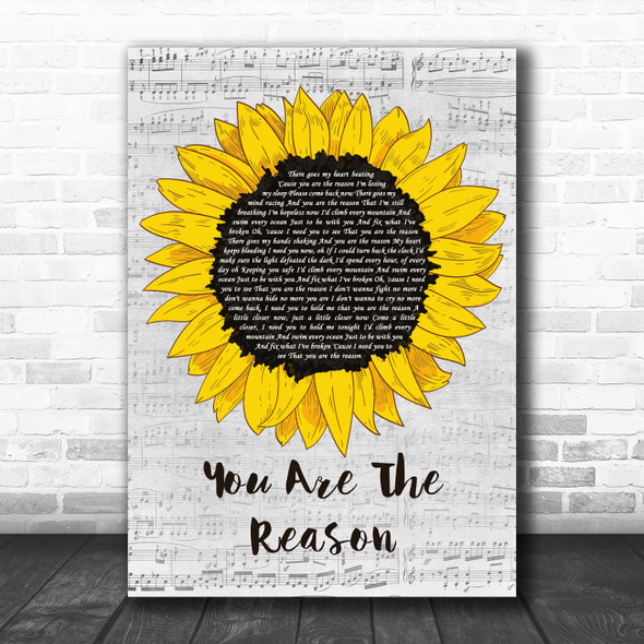 Callum Scott & Leona Lewis You Are The Reason Grey Script Sunflower Song Lyric Art Print