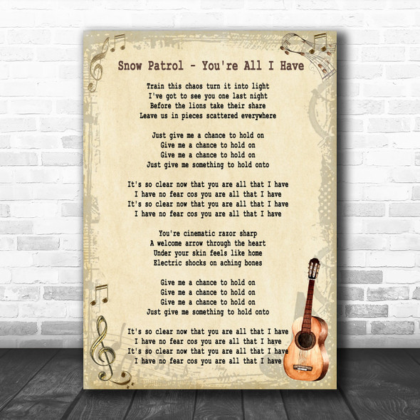 Snow Patrol You're All I Have Song Lyric Vintage Music Wall Art Print