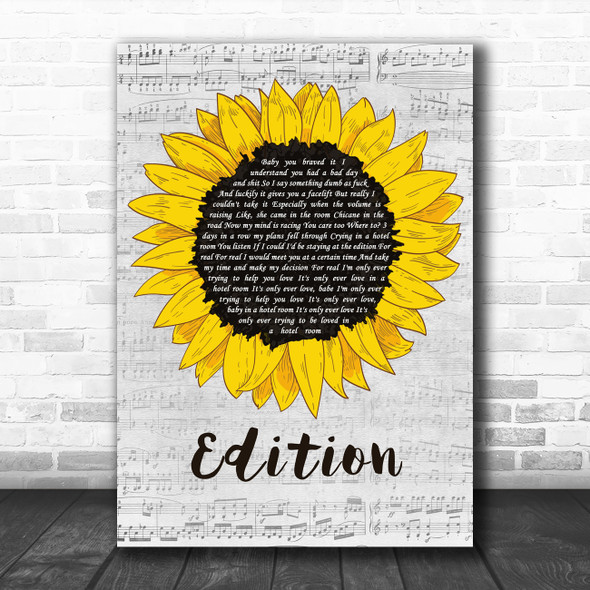 Rex Orange County Edition Grey Script Sunflower Song Lyric Art Print