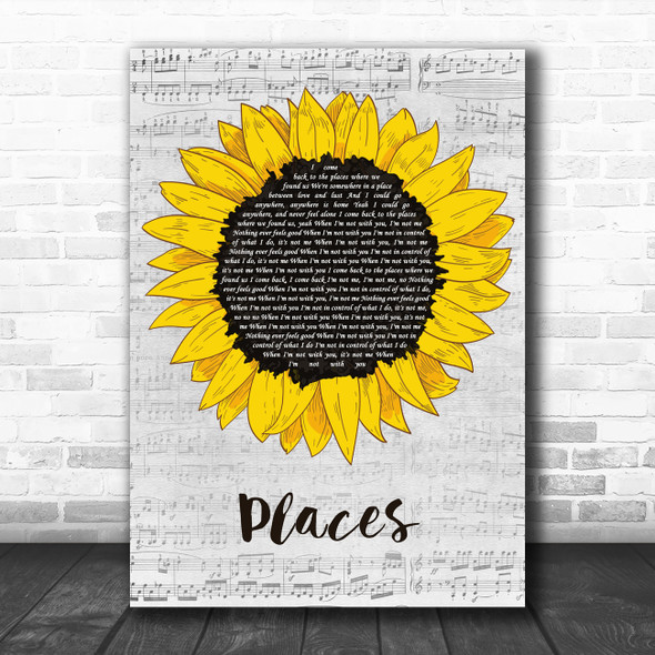 Martin Solveig Places Grey Script Sunflower Song Lyric Art Print