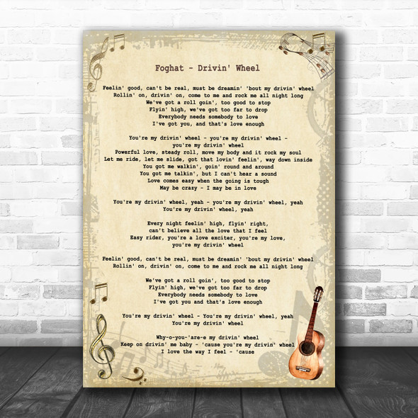 Foghat Drivin' Wheel Vintage Guitar Song Lyric Art Print