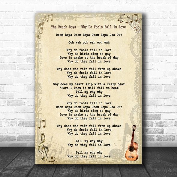 The Beach Boys Why Do Fools Fall In Love Song Lyric Music Wall Art Print