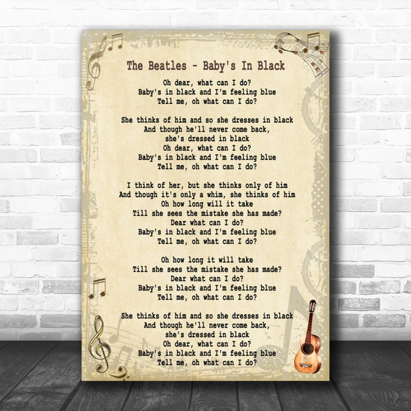 The Beatles Baby's In Black Song Lyric Music Wall Art Print