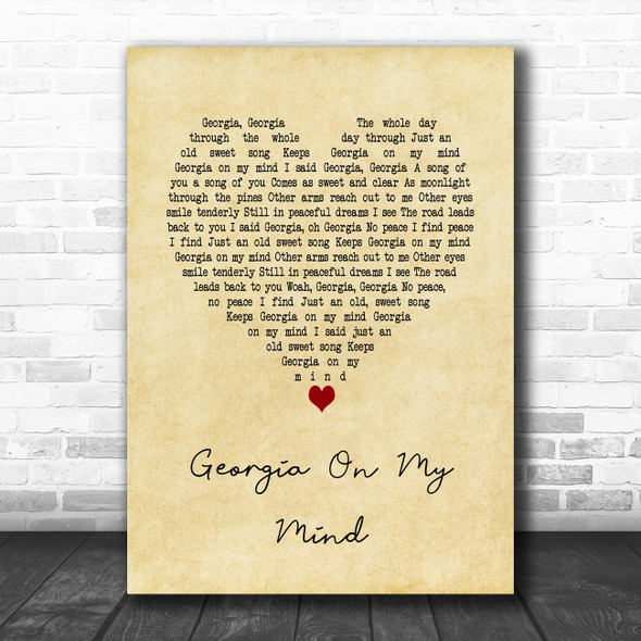 Ray Charles Georgia On My Mind Vintage Heart Song Lyric Art Print
