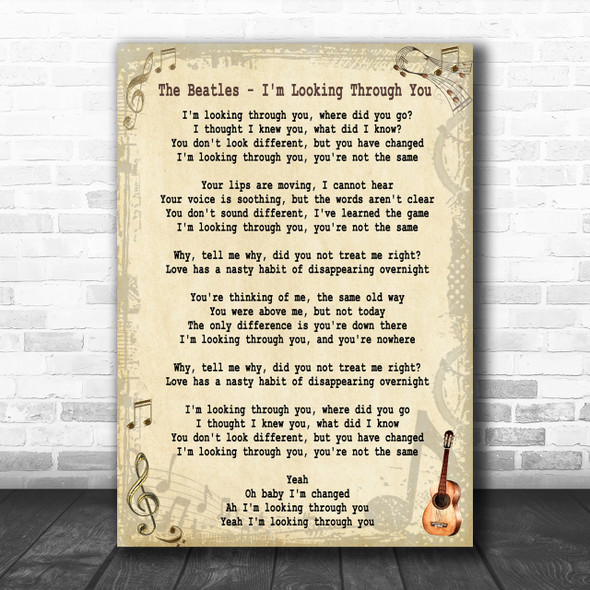 The Beatles I'm Looking Through You Song Lyric Music Wall Art Print