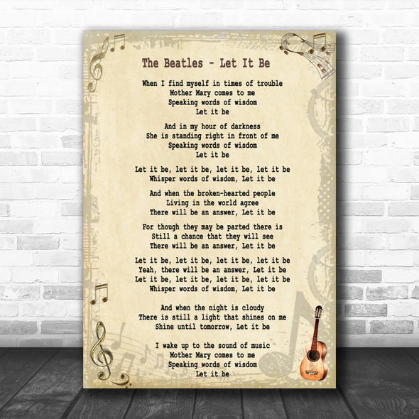 The Beatles Let It Be Song Lyric Music Wall Art Print