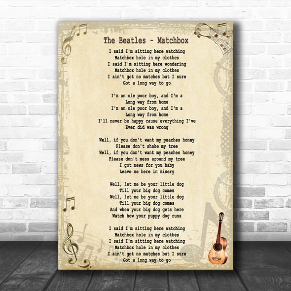 The Beatles Matchbox Song Lyric Music Wall Art Print