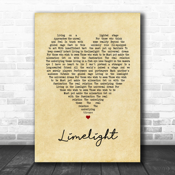 Rush Limelight Vintage Heart Song Lyric Art Print